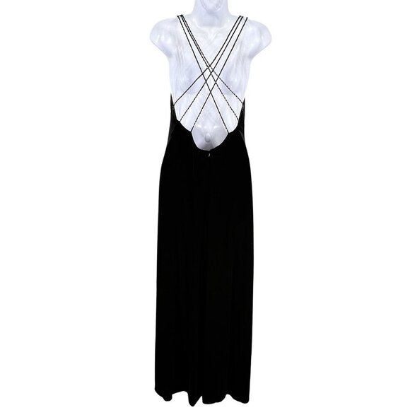 Y2K Dave & Johnny 7/8 Black Velvet Jeweled Formal Gown Crisscross Back Straps - Picture 1 of 12